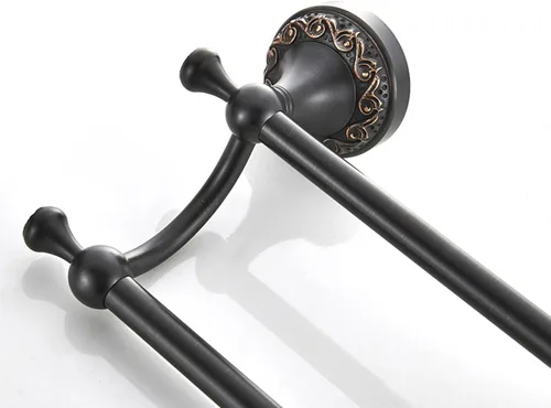 Miniatura 8 de Barra doble para toallas de bronce aceitado frotado de latón, ajustable de 15.5 a 27.5 pulgadas, soporte de barra para toallas de baño para portador