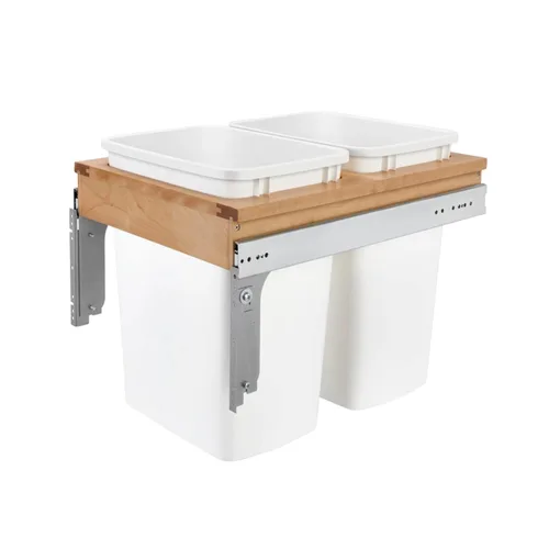 Rev-A-Shelf Botes de basura de cocina de 35 cuartos de galón de montaje superior para colocar debajo del gabinete, toboganes de extensión completa