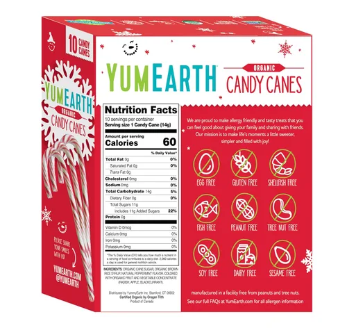 YumEarth Bastones de caramelo orgánicos – Menta de tamaño matrimonial envueltos individualmente, aptos para alérgicos, sin OMG, sin gluten, veganos,