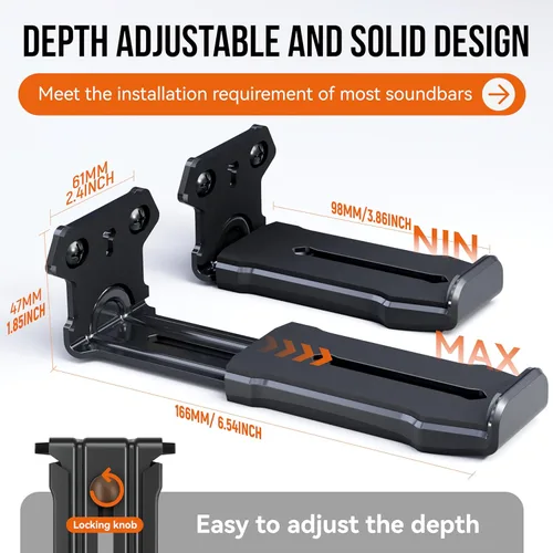 Miniatura 5 de Soporte de pared para barra de sonido para Samsung, Sony, LG, Vizio, Bose, JBL y más soportes de barra de sonido debajo del televisor, profundidad