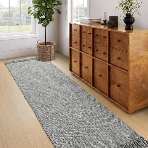 Miniatura 44 de Collive - Tapete de pasillo de cocina, 2 x 4.3 pies, tejido a mano, reversible, lavable, de algodón, color blanco/beige, para baño, pasillo