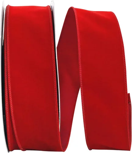 Miniatura 34 de Cinta Reliant Ribbon 92270W-957-40K Value Velvet con borde de alambre, 2-1/2 pulgadas x 50 yardas, escarlata/oro