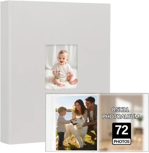 Miniatura 8 de Álbum de fotos de 8.5 x 11 pulgadas con capacidad para 72 fotos, cubierta de cuero con ventana frontal, páginas interiores transparentes de 8.5 x 11