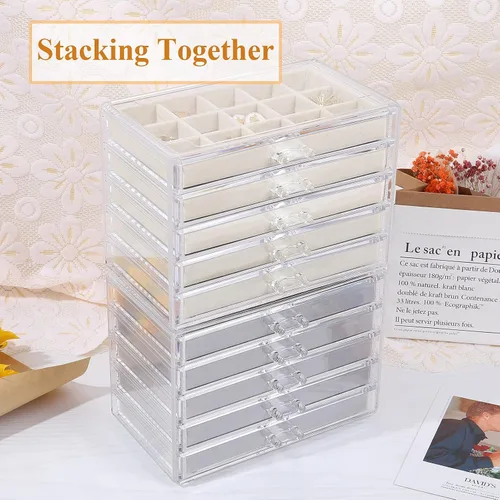 Miniatura 5 de misaya Organizador de joyas de pendientes con 5 cajones regalo de cumpleaños y Navidad caja de joyería de acrílico transparente para mujer soporte