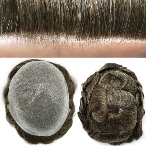 Miniatura 34 de Toupee Hair for Men Hair Piece 0.002 in Ultra Thin Skin Mens Toupee Sistema de reemplazo de cabello humano para hombres, prótesis capilar
