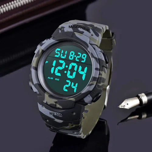 Miniatura 5 de MJSCPHBJK Reloj digital para hombre, reloj militar deportivo, resistente al agua, cronógrafo para exteriores, con luz LED, alarma, fecha, Azul