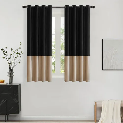 Cortinas de ventana de bloque de color champán negro BULBUL de 63 pulgadas de largo, de terciopelo, para granja, para dormitorio, sala de estar,