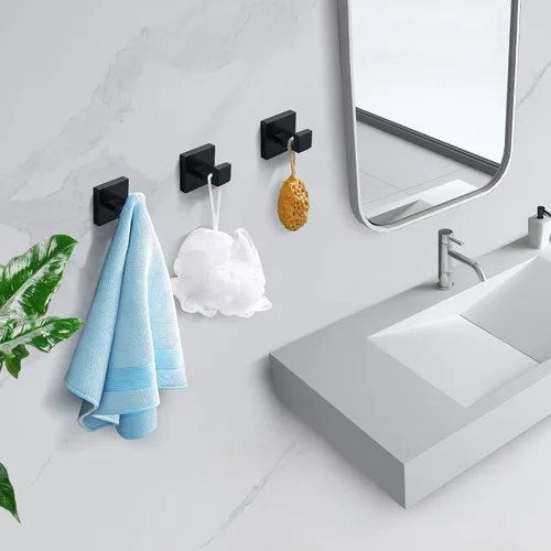 Miniatura 2 de TQKAG Gancho para toalla de baño, abrigo, bata negra, ganchos de pared de baño para cocina, garaje, montaje en pared de acero inoxidable Negro