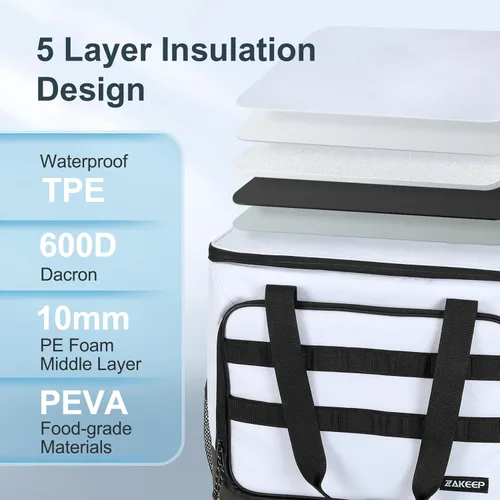 Miniatura 5 de ZAKEEP - Bolsa de enfriamiento suave, 30 latas, enfriador plegable con correas ajustables para el hombro, baúl de hielo blanco para acampar, playa