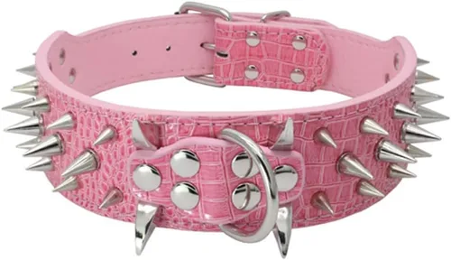 Miniatura 16 de Collar de cuero para perro, collar de perro con pinchos y tachuelas para perros medianos y grandes Pit Bull Mastiff Bully Boxer (S, rosa intenso)