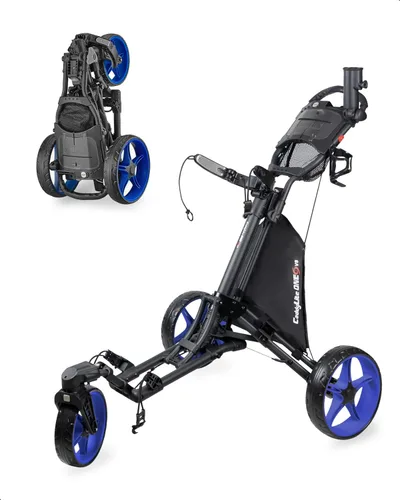 Caddytek CaddyLite ONE-Swivel V8 - Carrito de golf plegable de 3 ruedas con un clic, ligero, con una rueda delantera giratoria de 360°, mango