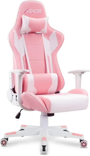 Homall - Silla ejecutiva con respaldo alto, de piel sintética, ergonómica, ajustable y giratoria con soporte lumbar y reposacabezas para juego, Rosa