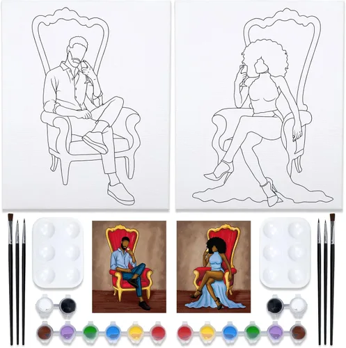 Miniatura 18 de Nuberlic Paquete de 2 batas de baño para parejas, kits de pintura de lienzo predibujados para adultos, pareja, sorbo y pintura, cita nocturna