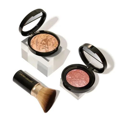 Miniatura 7 de LAURA GELLER NEW YORK Kit Blush-n-Glow (3 piezas): Base de maquillaje en polvo iluminador Baked Balance-N-Glow, Porcelain + brocha retráctil Kabuki