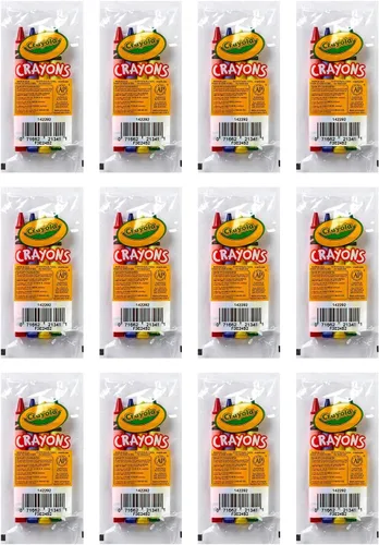 Crayola Crayones de tamaño completo, 4 colores surtidos, rojo, azul, verde y amarillo, ideales para recuerdos de fiesta, restaurantes y más, 12