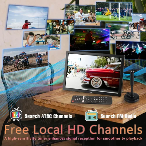 Miniatura 3 de Smart TV pequeño de 15.6 pulgadas, sintonizador digital integrado, batería recargable de 4000 mAh, tarjeta HDMI/SD/entrada USB/AV, pantalla LCD