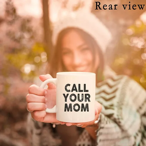Miniatura 3 de QUICQOD Taza de cerámica con texto en inglés "Call Your Mom", divertida taza de café para dormitorio universitario, regalos de primer año