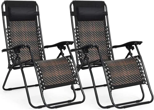 Tangkula Sillón de ratán de gravedad cero, silla de descanso plegable para exteriores con almohada extraíble para la cabeza, salón ajustable con