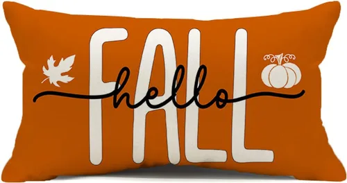 Miniatura 8 de Fundas de almohada de 18 x 18 pulgadas con texto en inglés "Hello Fall", decoraciones de otoño con texto en inglés "Hello Pumpkin", fundas