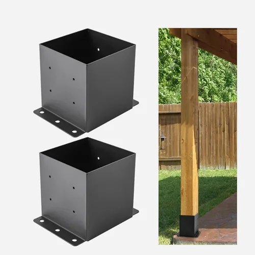 Miniatura 9 de Base para poste 4x4, soportes de poste (Tamaño interno 3.6"x3.6")，anclaje de poste de valla de acero grueso recubierto de polvo negro para poste
