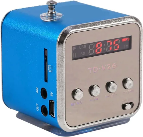 Altavoz de radio FM portátil, MP3 MP4 estéreo digital, reproductor de música, soporte para tarjeta TF, disco USB, batería de 600 mAh, mini altavoz