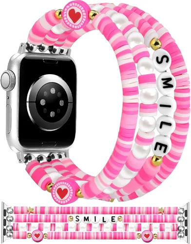 Miniatura 8 de Newlibery - Pulseras de cuentas compatibles con Apple Watch de 38 mm, 40 mm, 41 mm, 42 mm (S10/11) Correa elástica estirada hecha a mano para mujer