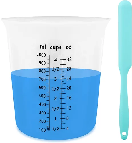 Juego de tazas medidoras de mezcla de resina de silicona de 1L para suministros de resina, marcas fáciles de leer, taza grande de 1000ml/32oz, tazas
