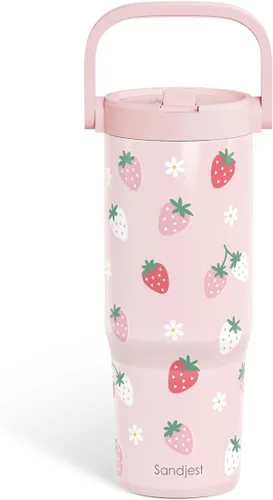 Miniatura 13 de SANDJEST Besties - Vaso de acero inoxidable con tapa para pajita de 30 onzas con asa de transporte para mujeres, niñas, mejores amigas, taza de café