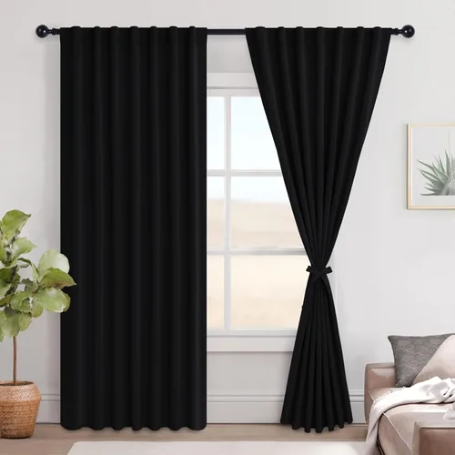 Miniatura 89 de Hiasan Cortinas opacas negras para dormitorio, cortinas opacas cortas de 45 pulgadas de largo, con aislamiento térmico, bolsillo para barra