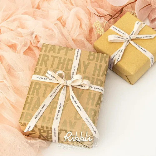 Miniatura 5 de Ribbli Cinta de algodón para cumpleaños, cinta de sarga natural de algodón con texto en inglés «Happy Birthday» color negro, cinta estilo granja