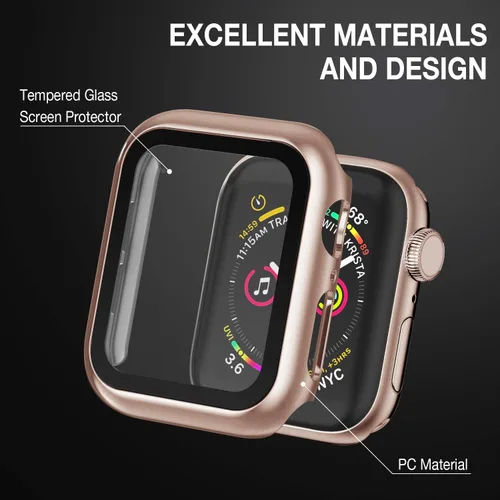 Miniatura 5 de Funda compatible con Apple Watch de 1 1⁄2 pulgadas (38 mm), Series 3/2/1, con protector de pantalla de vidrio templado incorporado, carcasa Oro rosa