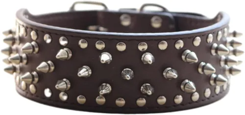 Miniatura 20 de Collar de cuero para perro, collar de perro con pinchos y tachuelas para perros medianos y grandes Pit Bull Mastiff Bully Boxer (S, rosa intenso)