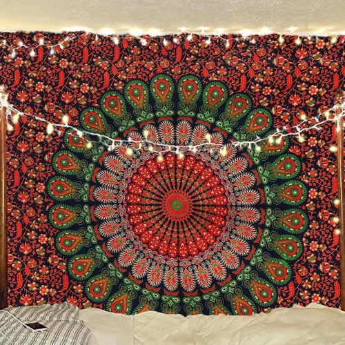 Miniatura 25 de Tapiz hippie indio bohemio psicodélico dorado azul pavo real mandala colgante en la pared (negro blanco, Queen (84 x 90 pulgadas) (84.6 x 90.6 in)
