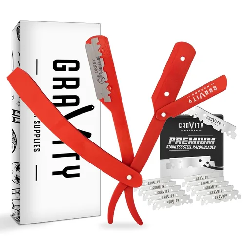 Miniatura 11 de Kit de cuchilla de afeitar recta profesional GRAVITY RAZORS – Ultra Exposición, incluye 10 cuchillas premium, 2mm expuestas, color oro y negro Dorado