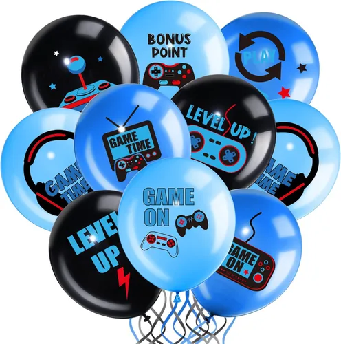 Aoriher Juego de globos de látex negro para fiestas de videojuegos, decoración de cumpleaños para jugadores, suministros de fiesta de cumpleaños, 36
