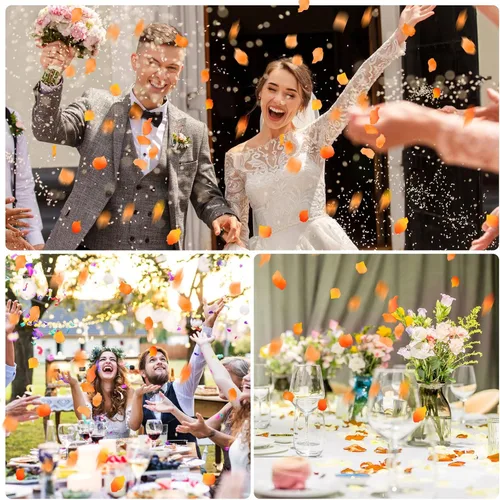 Miniatura 2 de 3000 pétalos de rosa, pétalos de rosa para bodas, pétalos de flores artificiales (naranja y amarillo)