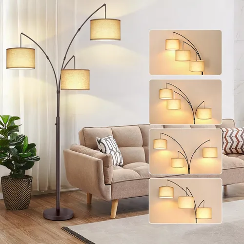 Miniatura 12 de OUTON Lámpara de pie LED de arco con control remoto, lámpara de pie alta arqueada regulable moderna de 3 luces en negro, lámparas de pie ajustables