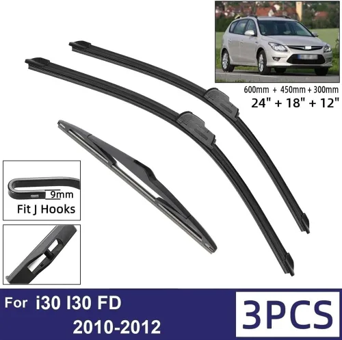 Miniatura 2 de Car Wiper Compatible with Hyundai i30 I30 FD 2010-2012 Car Front Rear Wiper Blades Soft Rubber Windscreen Wipers Auto Windshield 24"+18"+12" 2011 3