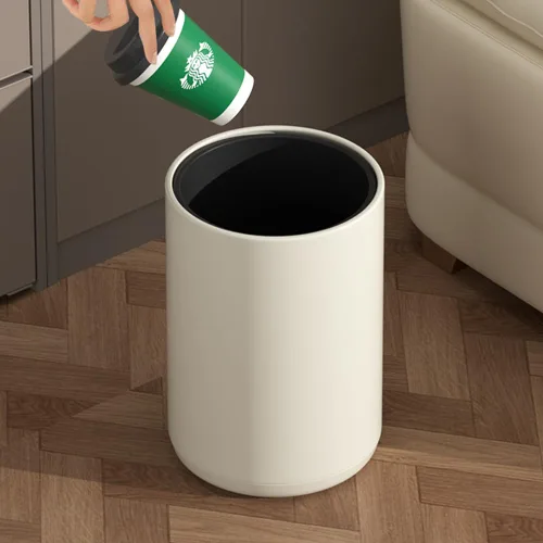 Cubo de basura pequeño de 8 litros/2.1 galones para cuarto de servicio, cubo de basura blanco grande abierto con doble barril para dormitorio,