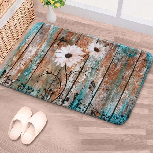 Miniatura 2 de RosieLily Alfombra de baño, rústica, súper suave y absorbente, alfombra de baño con flores de felpa peluda, alfombra para ducha, alfombra de baño