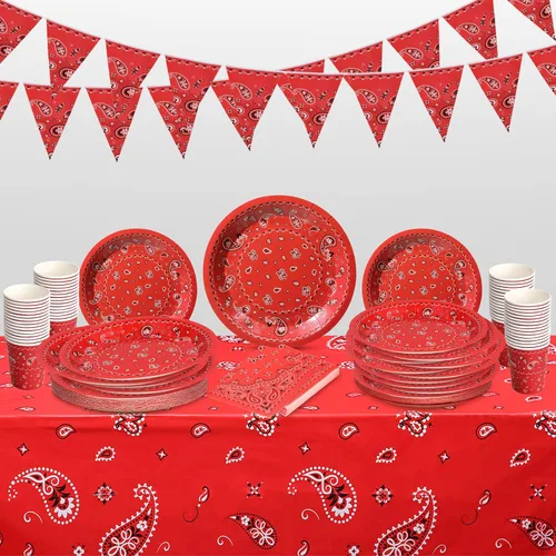 123 piezas de decoraciones de fiesta de vaquero occidental para 30 invitados, juego de vajilla desechable con platos, tazas, servilletas, pancartas,