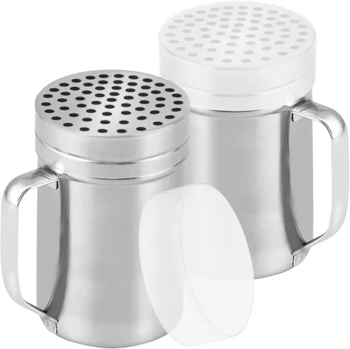 CUSINIUM Espolvoreadores de Queso Parmesano de Metal de 14 onzas con Agujeros Grandes - Con Asa - Dispensadores de Hojuelas de Chile -