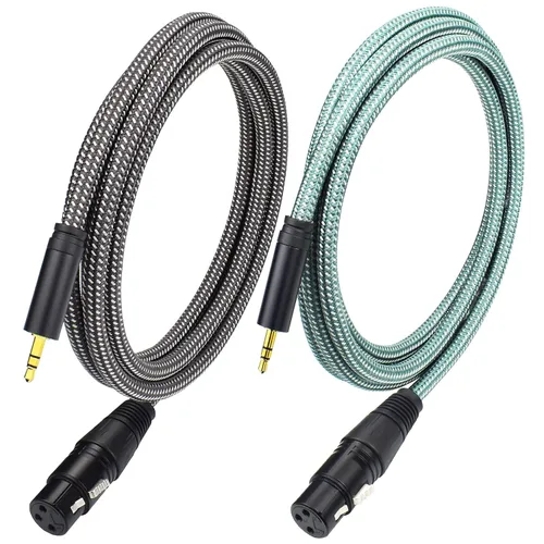 Cable de micrófono hembra de 1/8 a XLR de 6.6 pies XLR hembra a estéreo de 0.138 in, cable auxiliar mini TRS, desequilibrado, trenzado de nailon,