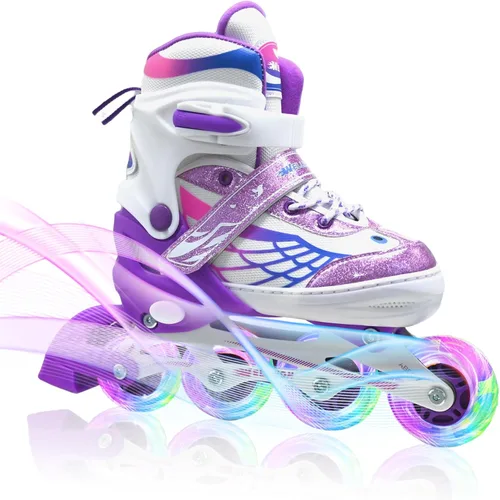 Patines en línea para niñas y niños, patines ajustables de 4 tamaños para niños con ruedas de luz completa y jóvenes de 5 a 14 años, patines para