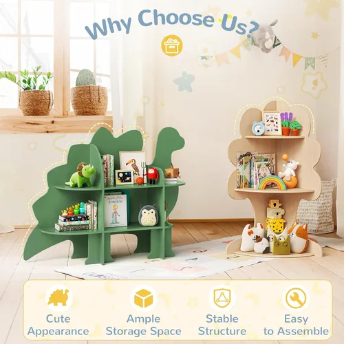 Miniatura 3 de Curipeer Estantería de dinosaurio para niños, estantería de 2 niveles para niños, estantería para bebés y almacenamiento de juguetes, estantería