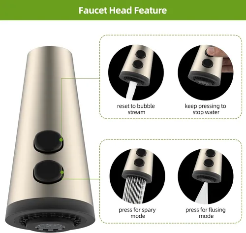 Miniatura 2 de Cabezal de Repuesto para Grifo de Cocina de 4 Funciones, Cabezal Rociador Universal Extraíble para Fregadero de Cocina con 15 Adaptadores Compatible
