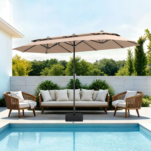 Miniatura 19 de Sombrilla PHI VILLA para terraza, extra grande, de doble sombrilla, de 450cm (base incluida), sombrilla doble para exterior, Marino Azul marino