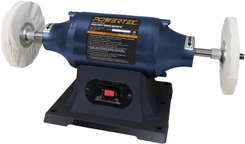 POWERTEC Pulidor de joyas de banco de 6 pulgadas, incluye 2 ruedas de pulido Thic de 80 capas, máquina de pulido ideal para pulir metal, joyas,