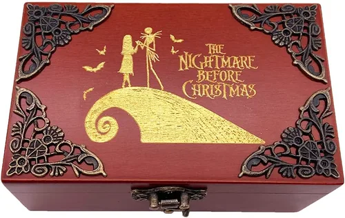 Miniatura 2 de Youtang Caja de Música de Joyería de Nightmare Before Christmas con Espejo, Caja Musical de Madera Grabada con Láser, Caja Musical de Cuerda, Regalo