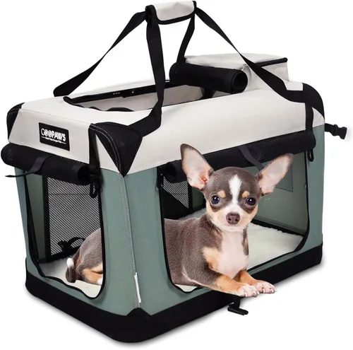 JESPET Jaulas suaves para perros para mascotas, 3 puertas, plegables, con correas y tapete de forro polar para perros, gatos, conejos, uso en